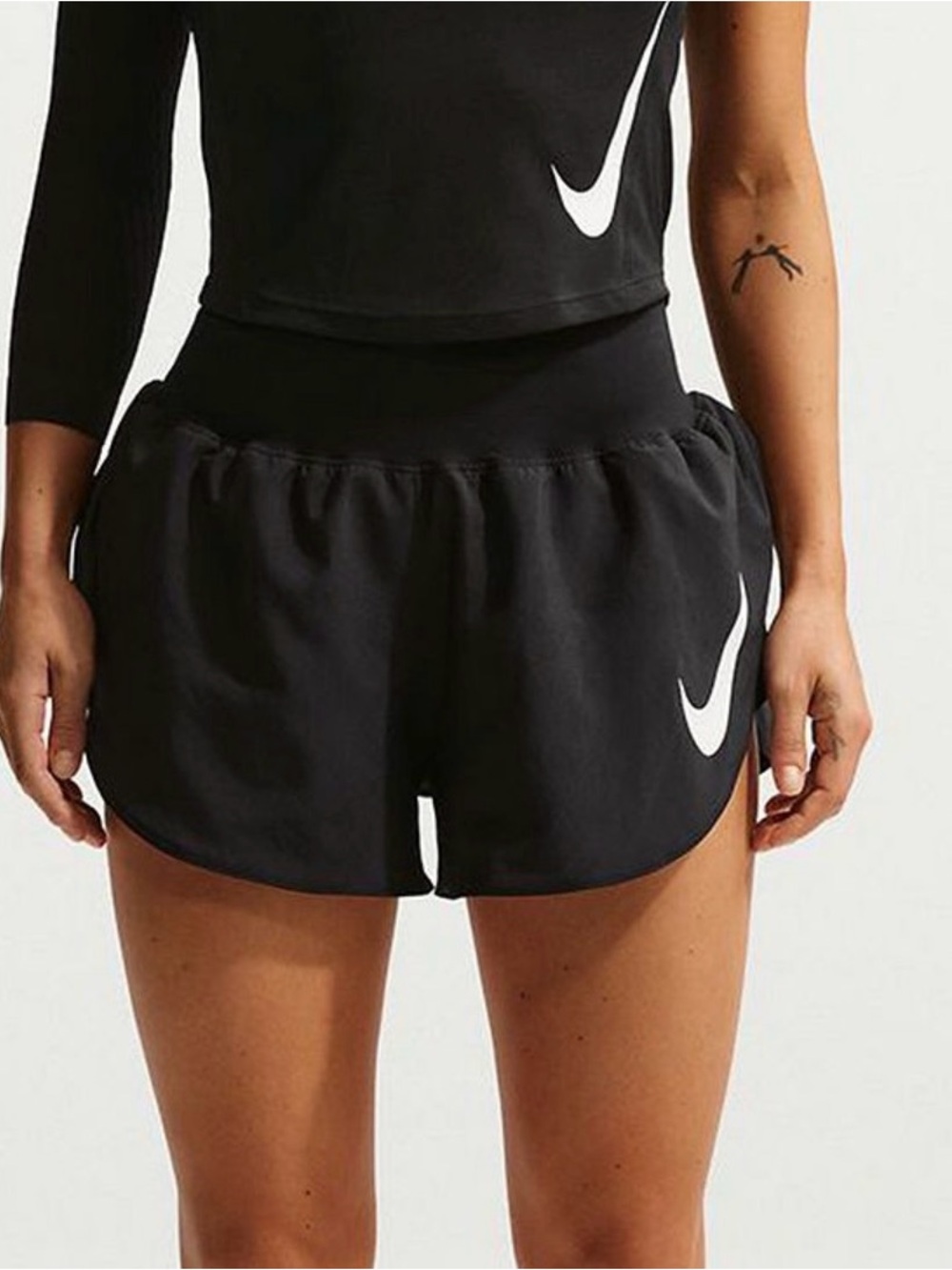 Nike dri-fit 3” mid rise NWT Black flow Athletic Running Short White Swoosh logo